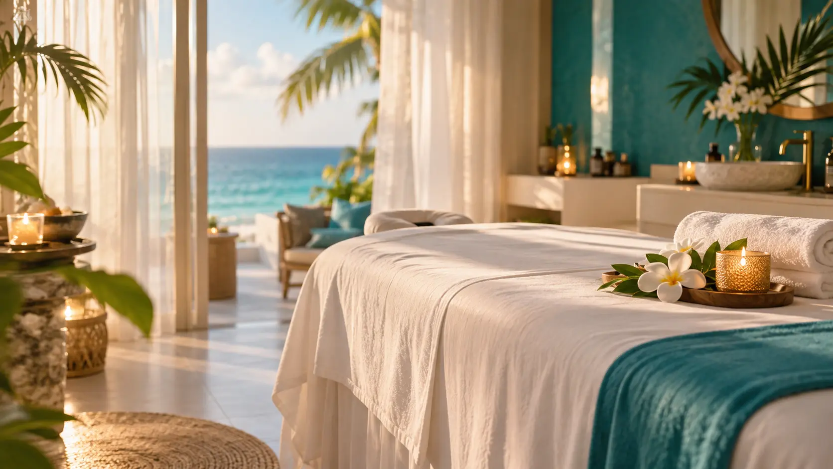 Candlelit spa treatment room at Kate's Beauty Salon & Spa in Oranjestad, Aruba